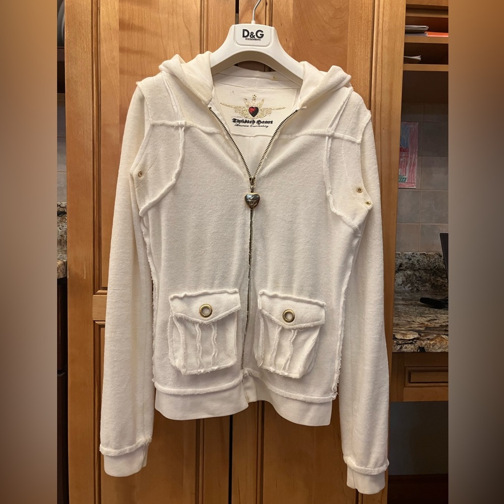 TWISTED HEART Terry White Hoodie Sweatshirt